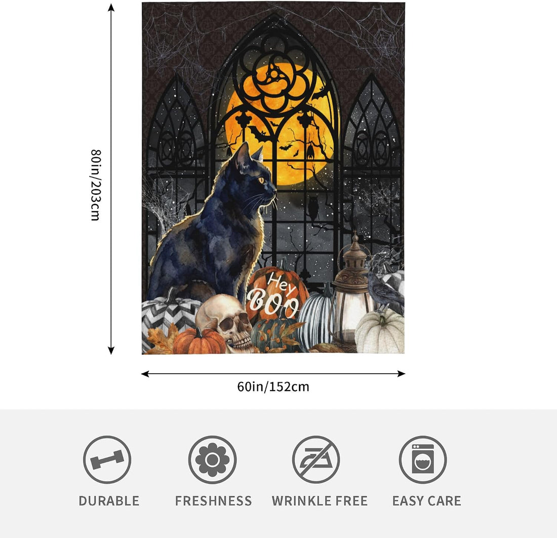 Gothic Blanket Vintage Halloween Black Cat Blankets 30"x 40" for Couch
