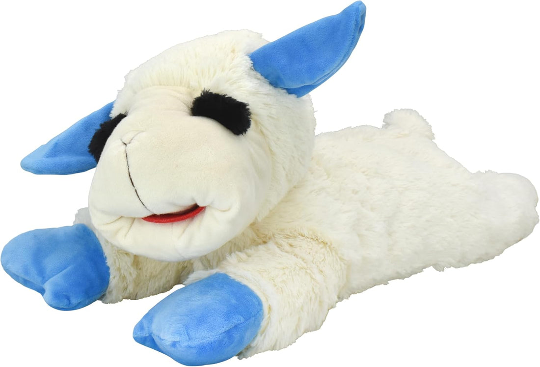 Multipet Lamb Chop Dog Plush Toy - Durable Lining - 10.5" - Blue Paws