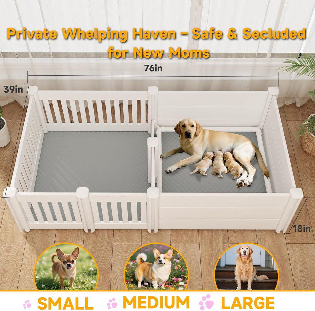 Whelping Box for Dogs, Puppies, with Pig Rails Washable Pad