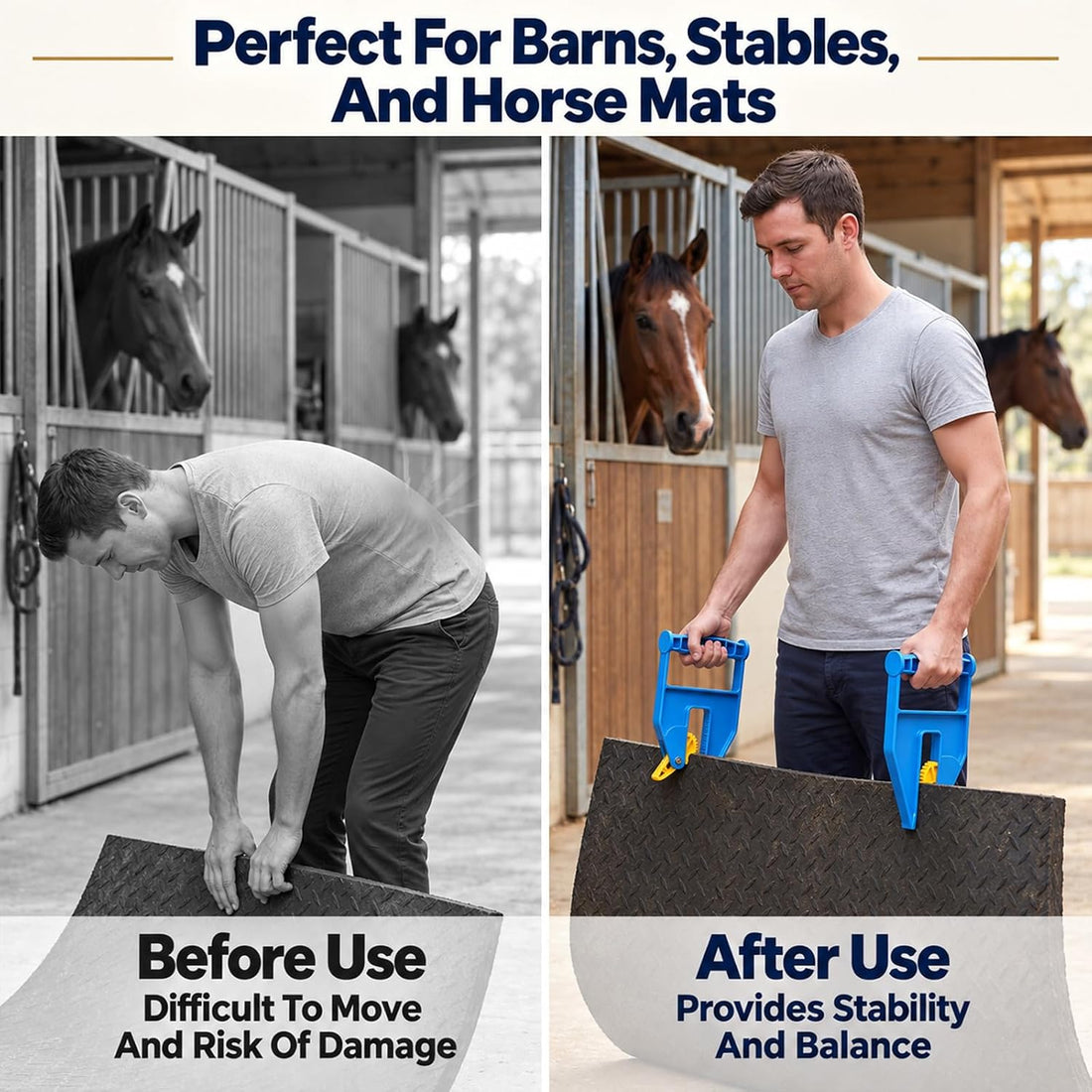 2Pcs Horse Stall Mat Grippers Heavy Duty Handlers 2 Mat Movers Tool