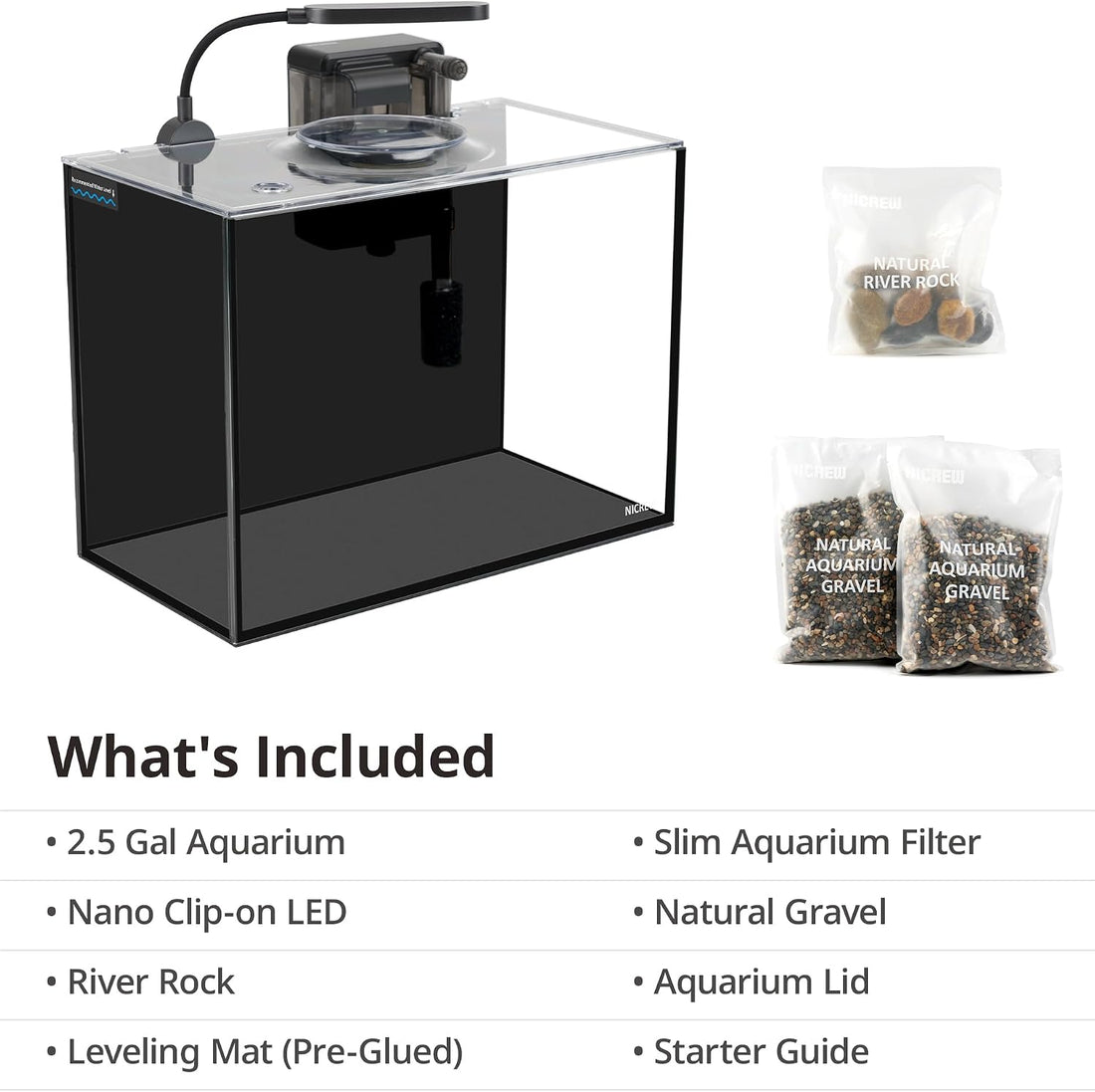 NICREW 2.5 Gallon Nano Nature Aquarium Kit Betta Fish Tank, Complete