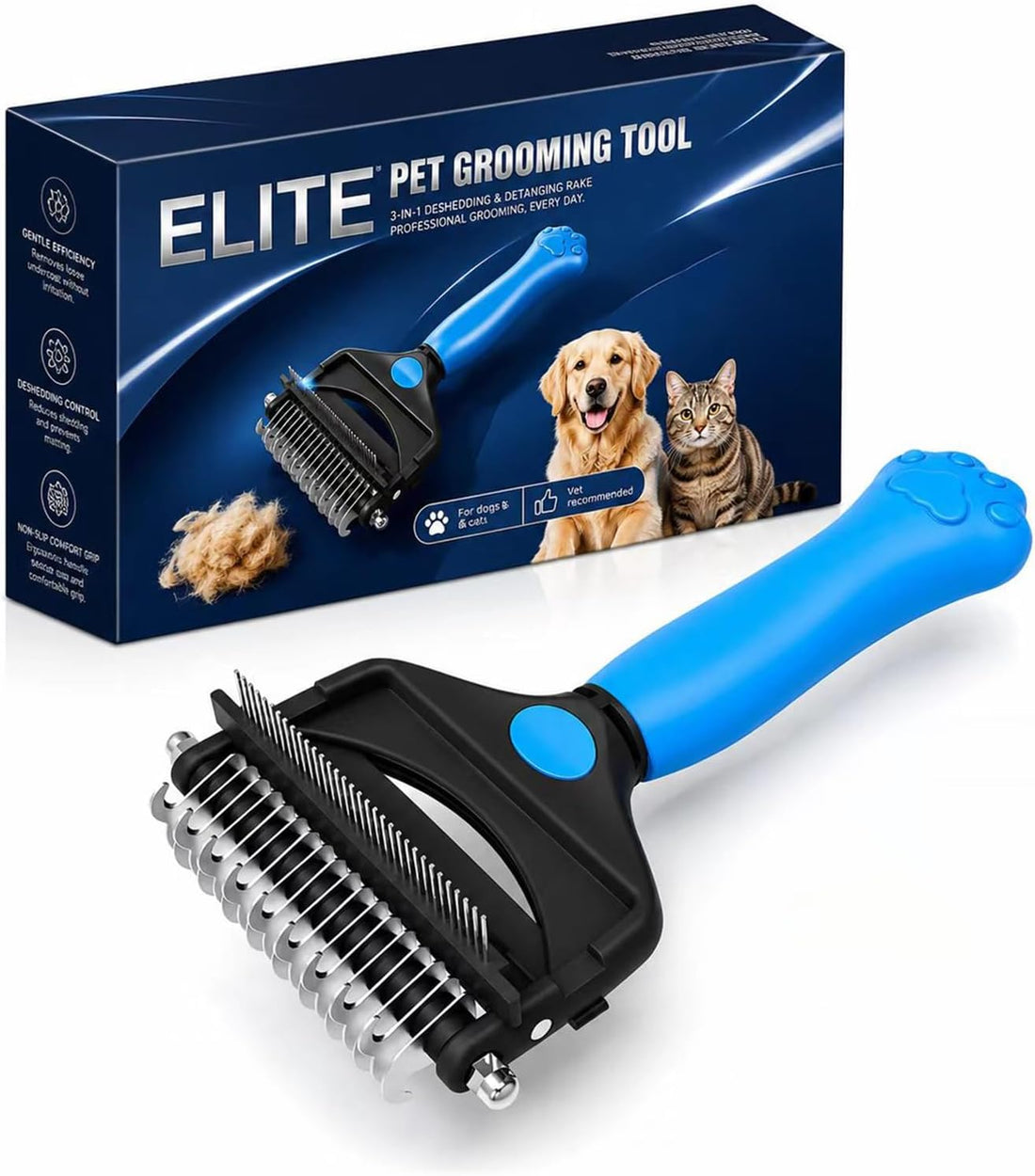 Deshedding Dog Brush，3-in-1 Undercoat Rake for Dogs