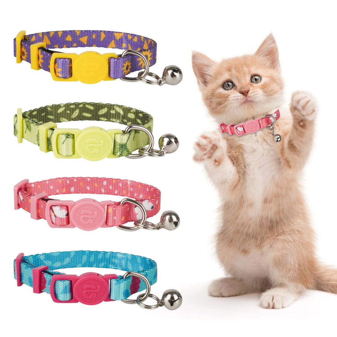 azuza 4 Pack Kitten Collar Breakaway with Bell,Quick Release Safe