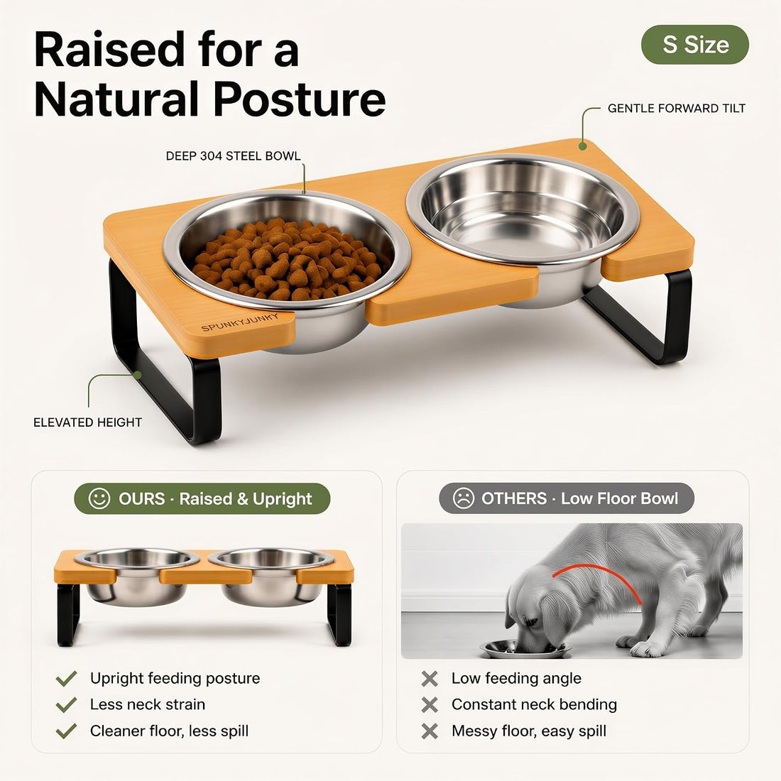 SPUNKYJUNKY Elevated Dog Bowls, 304 Stainless Steel