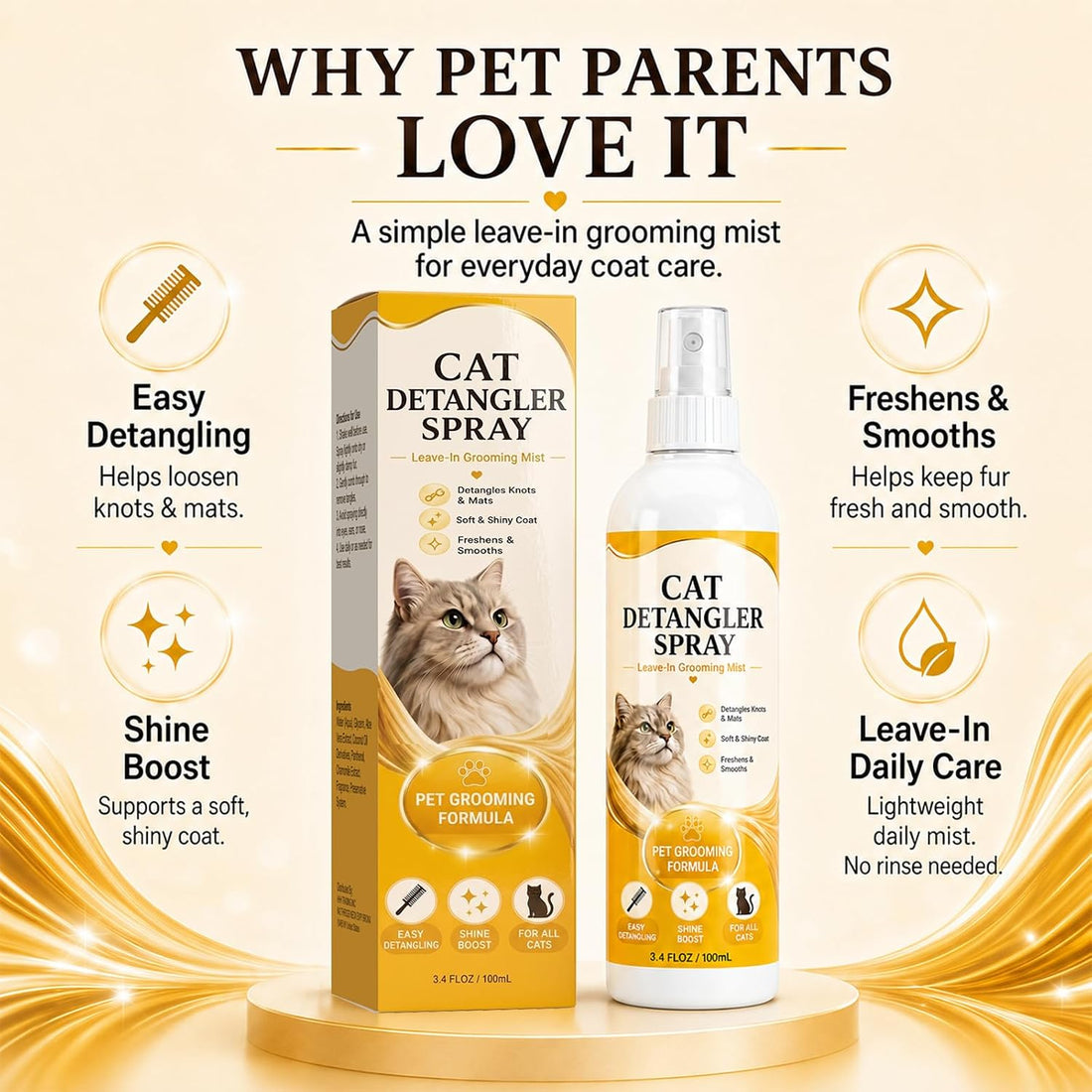 Detangling Spray for Cats, Conditioning Mist for Matted Fur