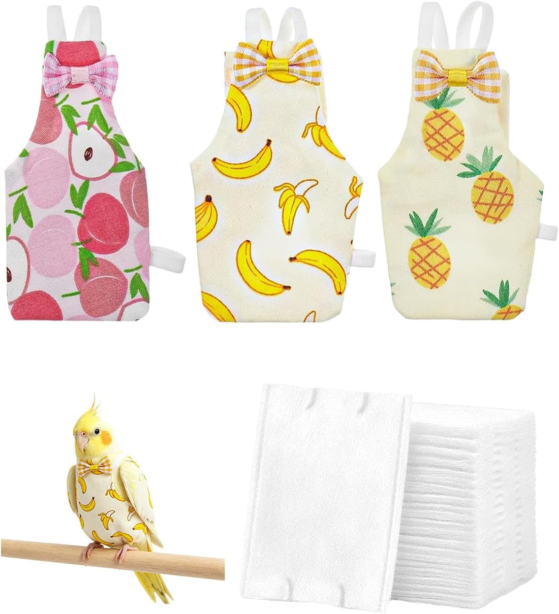 3Pack Bird Diaper, Reusable Parrot Nappy & 50 Absorbent Liners Bird