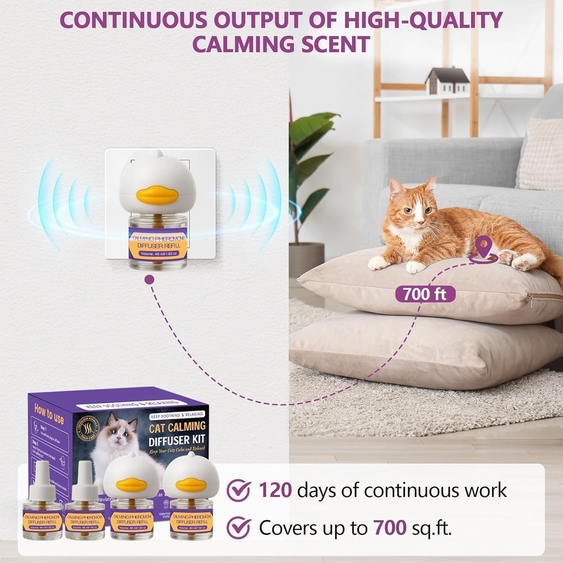 Cat Calming Pheromone Diffuser Kit – 2 Plug-Ins & 4 Refills