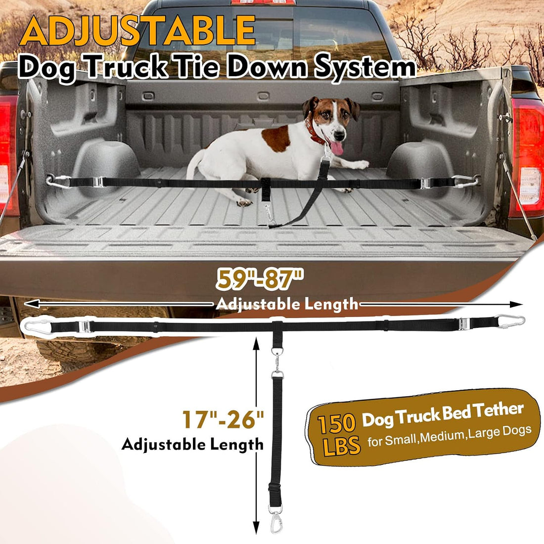Heavy Duty Dog Leash System - Truck Bed Barrier & Pick-Up Restraint