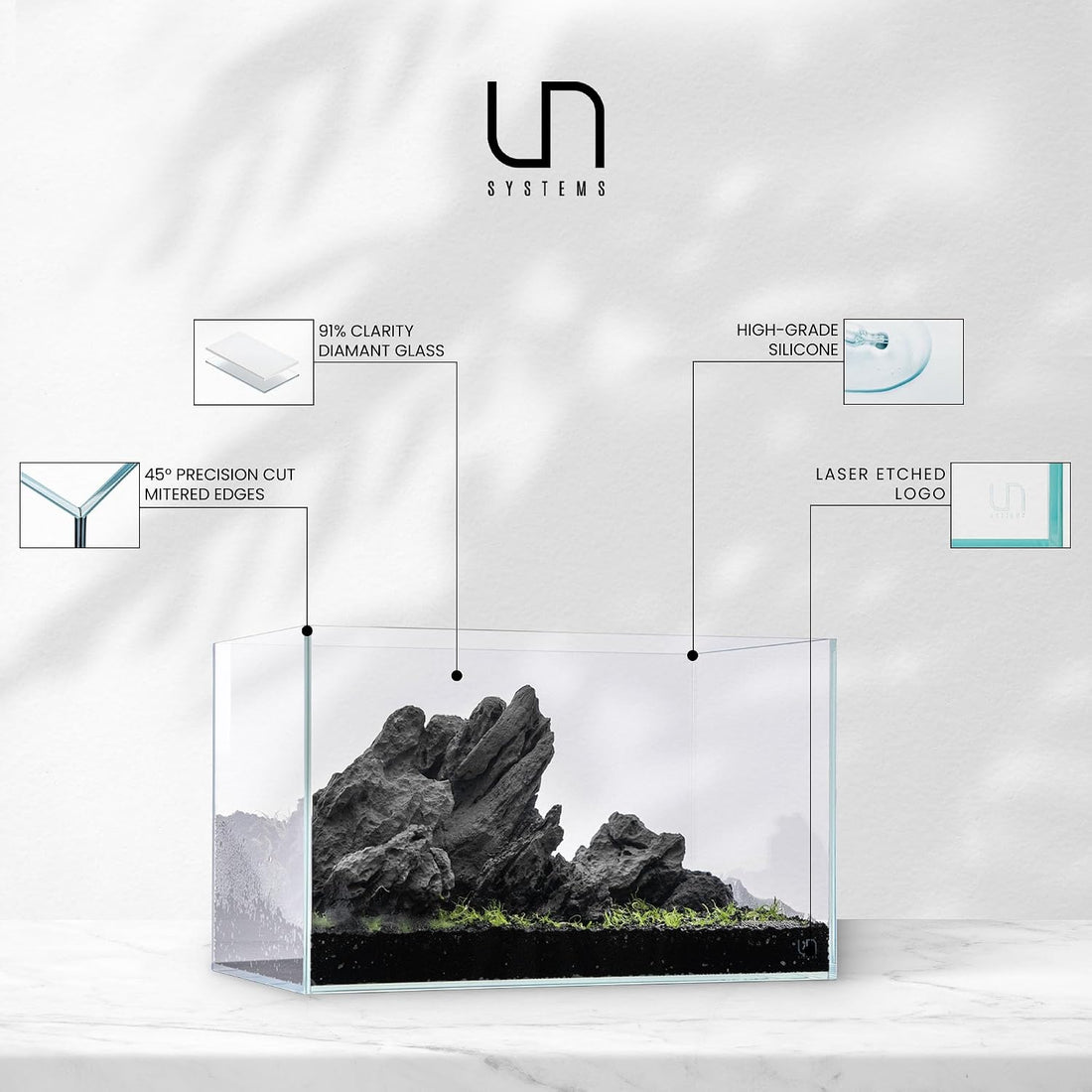 UNS Ultra Clear Rimless Tank - 3.4GAL | 13L - 17.71x6.69x6.69