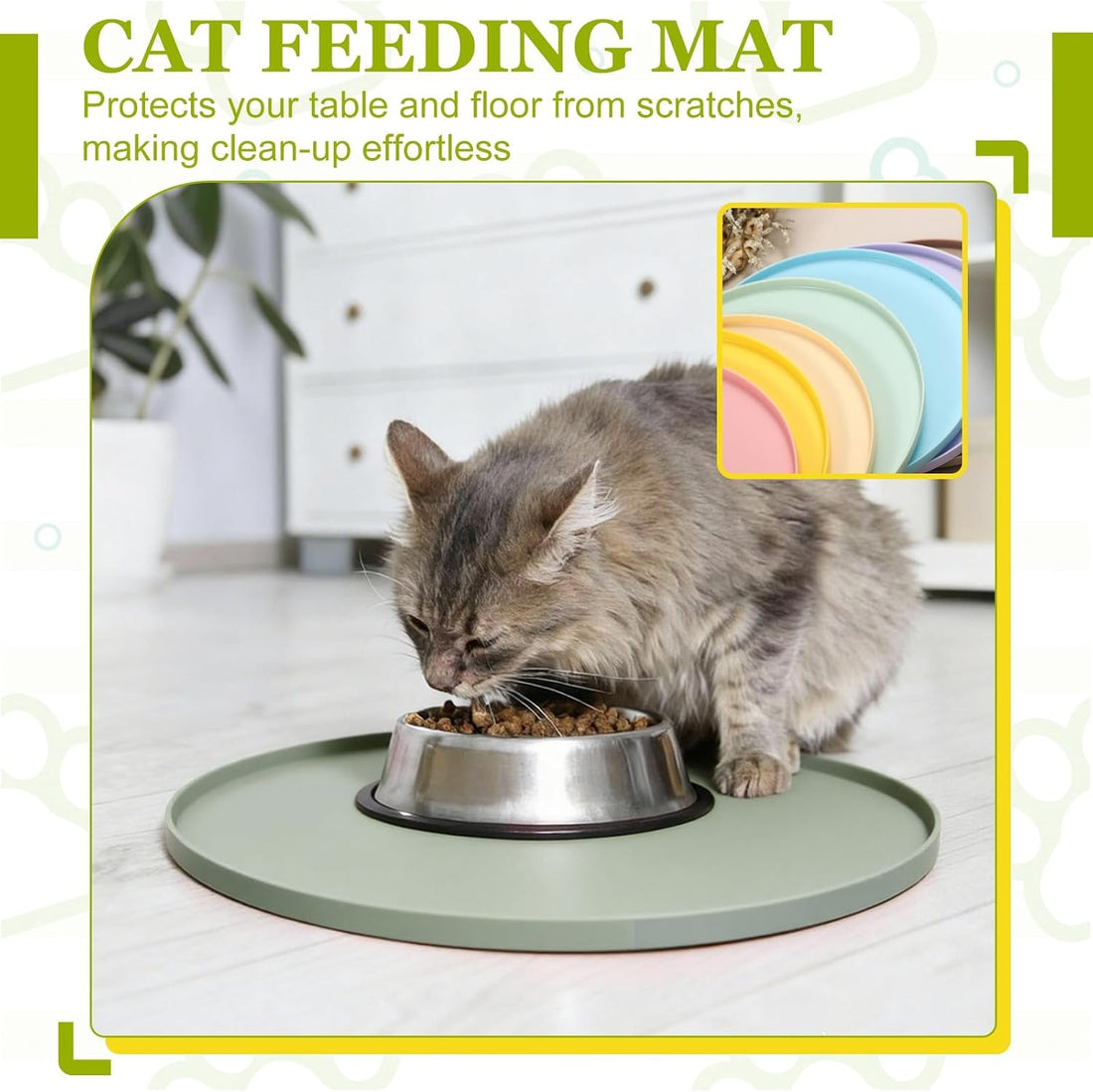 4Pcs Cat Food Mat,Silicone Pet Feeding Mat Waterproof 7x7In