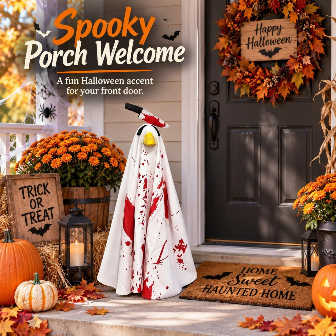 Halloween Porch Goose Outfit Bloody Ghost Pumpkin for Outdoor Lawn