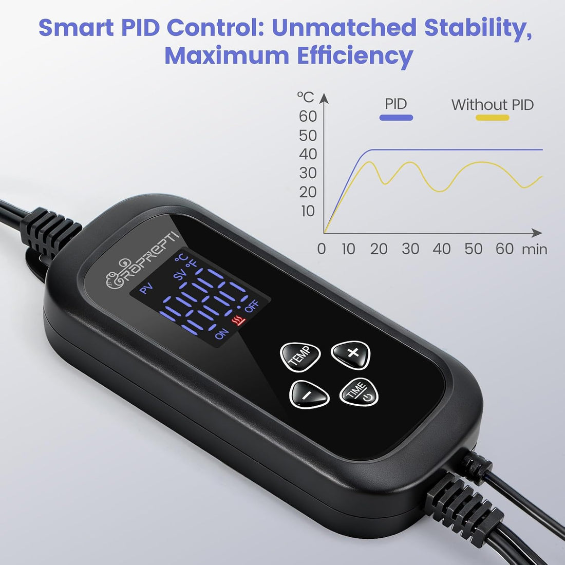 PID Dimming Thermostat for Reptiles with 1-24H Timer Setting