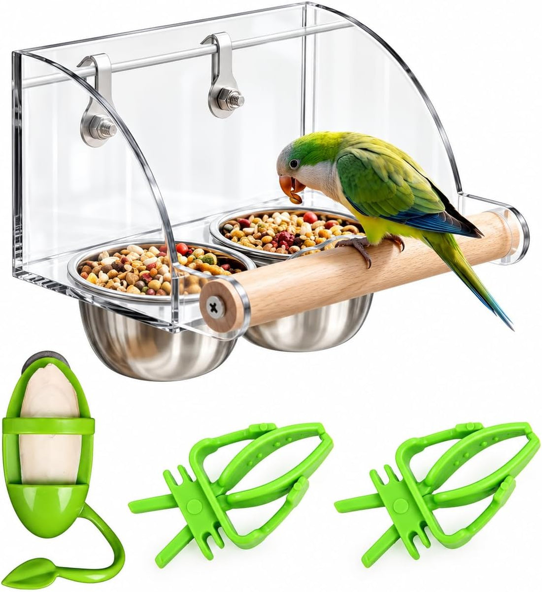 500mL No Mess Automatic Bird Feeder for Cage, Seed Catcher Tray