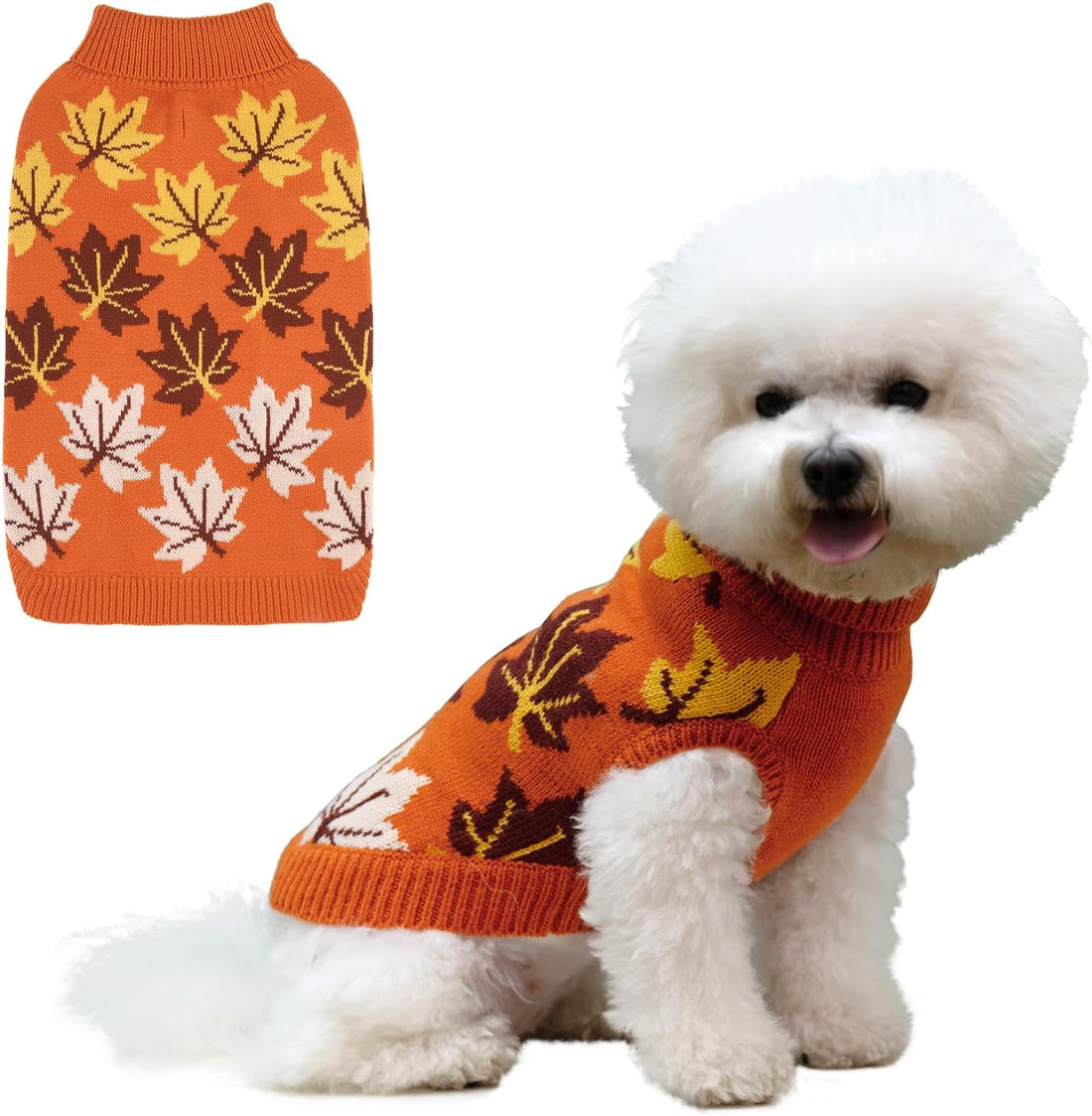 KOOLTAIL Small Dog Sweater, Fall Dog Sweater with Autumn Maple Leaf