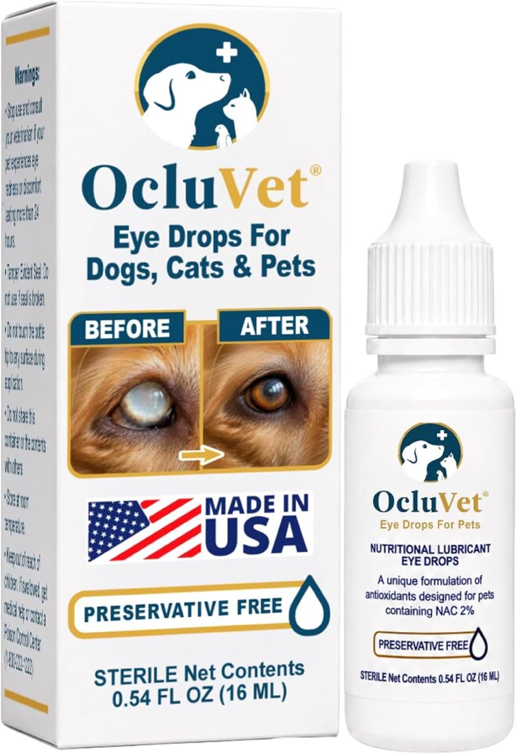 OcluVet Pet Eye Drops for Dogs & Cats, 2% NAC, 16 mL