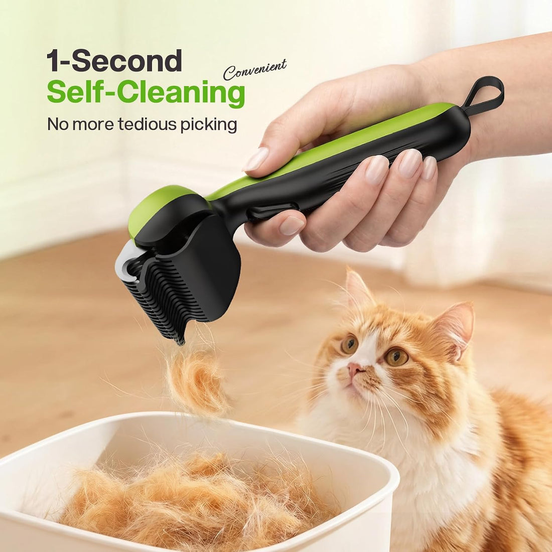 Pecute Self-Cleaning Undercoat Rake for Dogs Cats with Long/Double