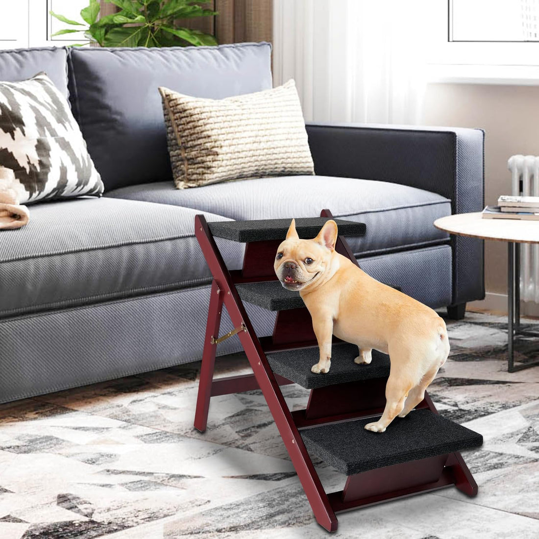 BRIKY Wooden Dog Stairs/Steps, Foldable 4 Steps