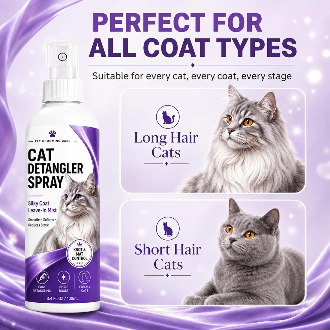 Cat Detangler Spray for Matted Hair, Leave in Pet Conditioner Spray
