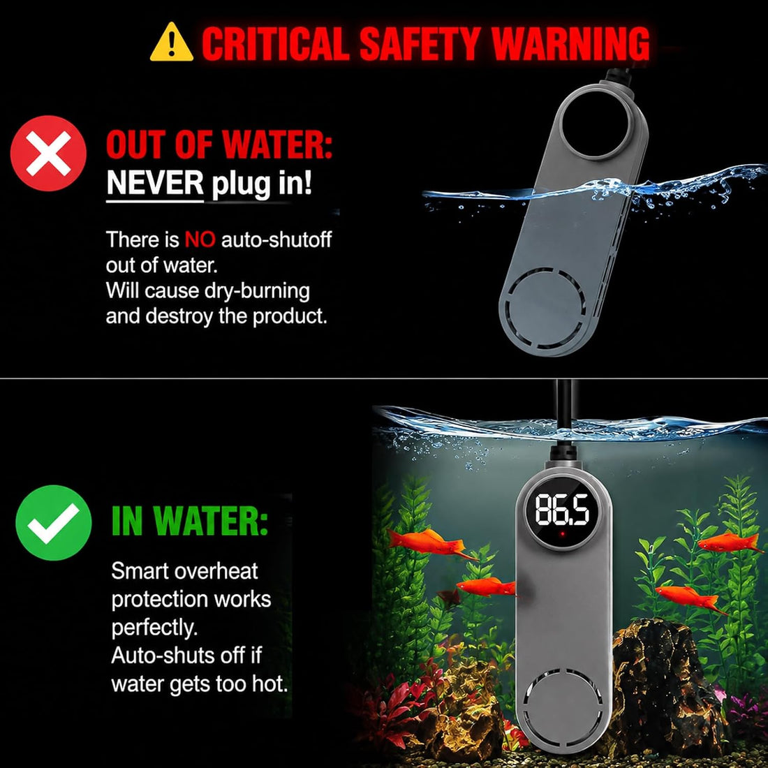 UPETTOOLS 50W Mini Aquarium Heater, Digital Fish Tank Heater