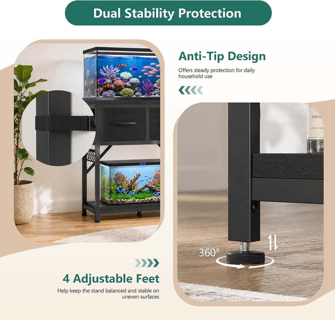 Heybly 10-20 Gallon Fish Tank Stand with Power Outlets & Storage