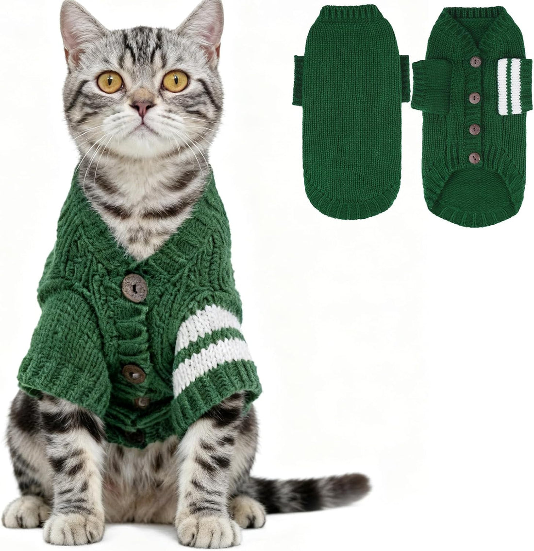 EXPAWLORER Knit Cat Sweater - Soft Warm Cat Clothes Cardigan, Grey S