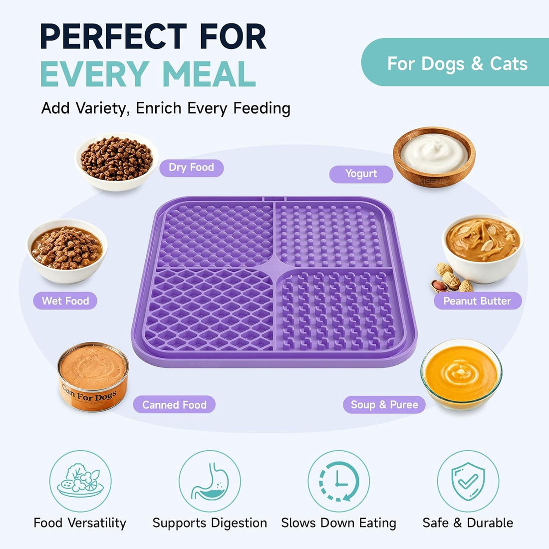 KISENGT Lick Mat for Dogs and Cats, Suction Cups, Slow Feeder, 4Pack