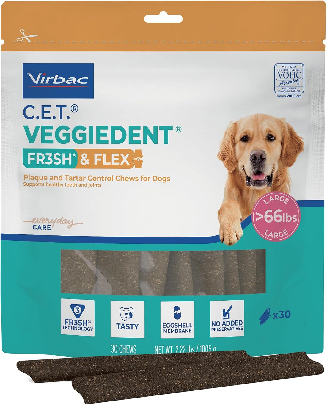 C.E.T. Veggiedent Fr3sh & Flex Plaque and Tartar Control Chew for Dogs