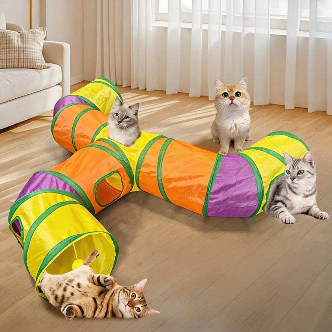 3-Way Cat Tunnels for Indoor Cats with Peek Hole