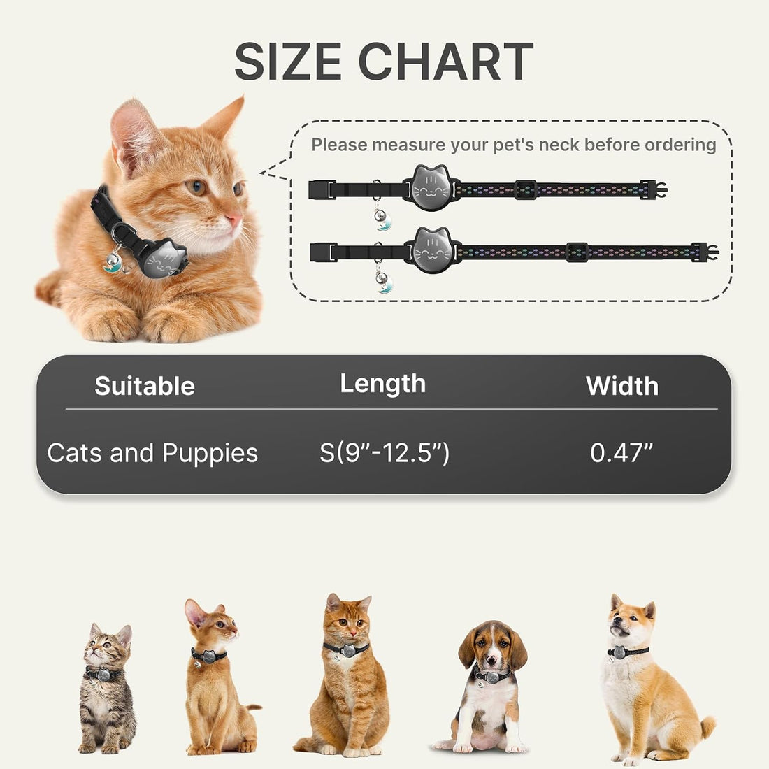 AirTag Cat Collar, Reflective Breakaway Collar