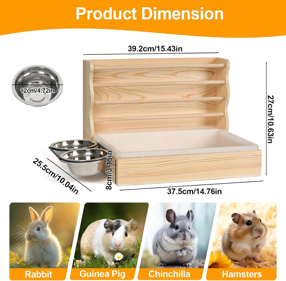 Rabbit Hay Feeder, 3 in 1 Wood Bunny Hay Holder with Litter Box