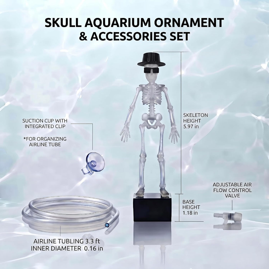 Dancing Skeleton Aquarium Bubbler with Hat & Sunglasses (1 Pack)