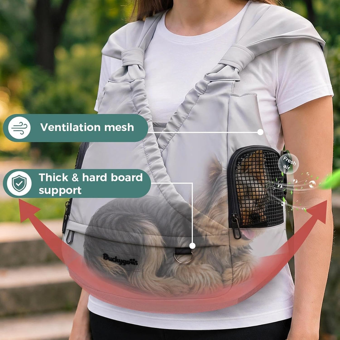 Small Dog Sling Carrier, Hands-Free, Gray, 4-13Lbs