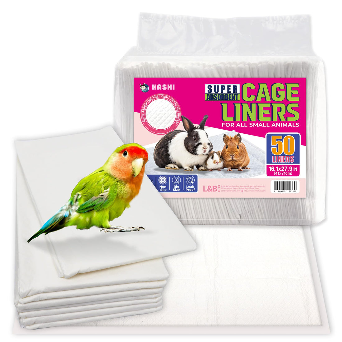 HA SHI Absorbent Bird Cage Liner - 27.9 x 16.1 Inches, 50 Pads