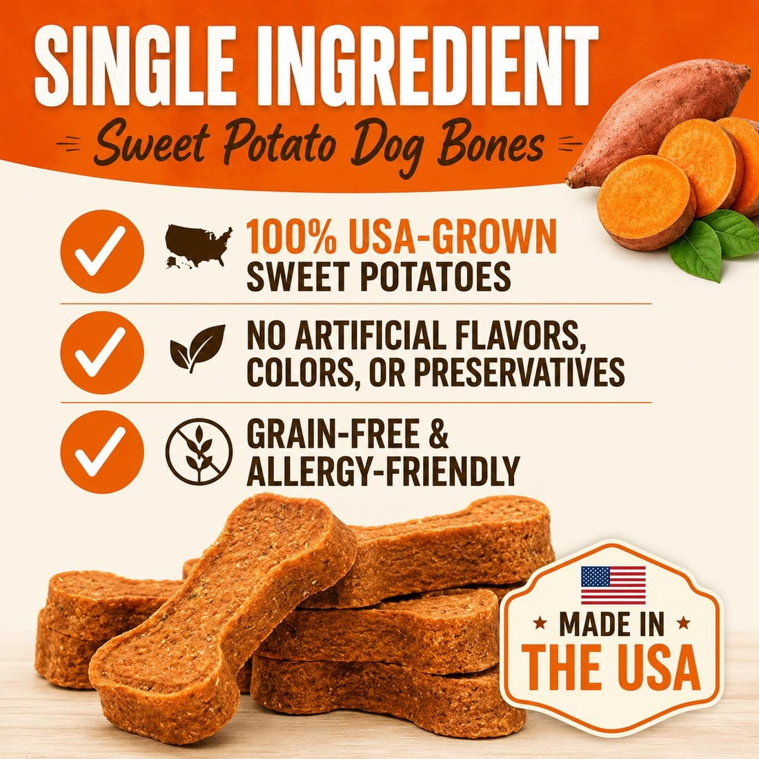 Gaines Family Farmstead Sweet Potato Dog Bones – 32 oz Bag