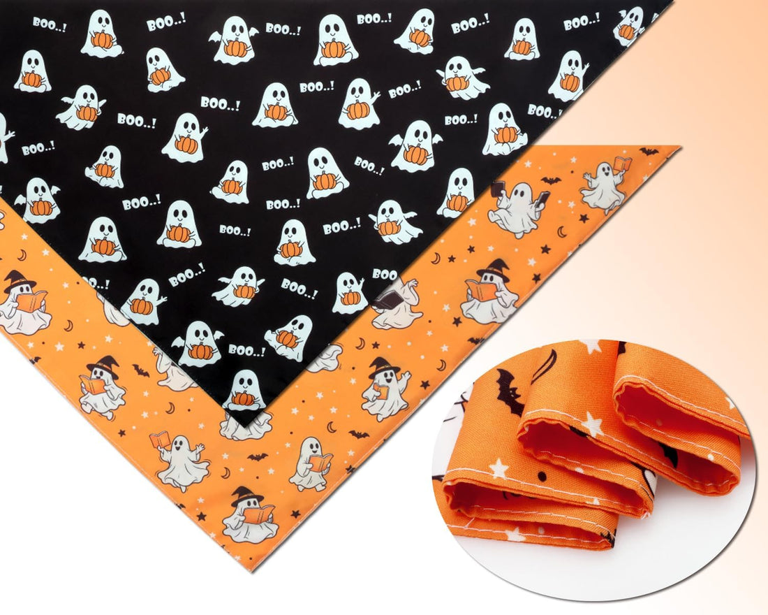 Halloween Dog Bandanas Cute Ghost Reversible Pet Outfit 2PCS