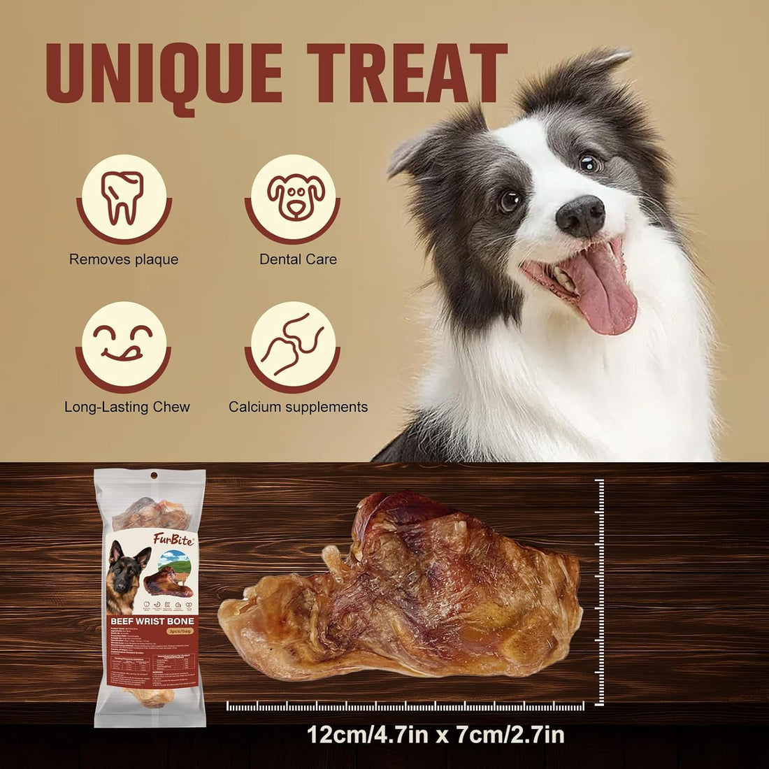 3 PCS Single Ingredient Beef Wrist Bones for Dogs