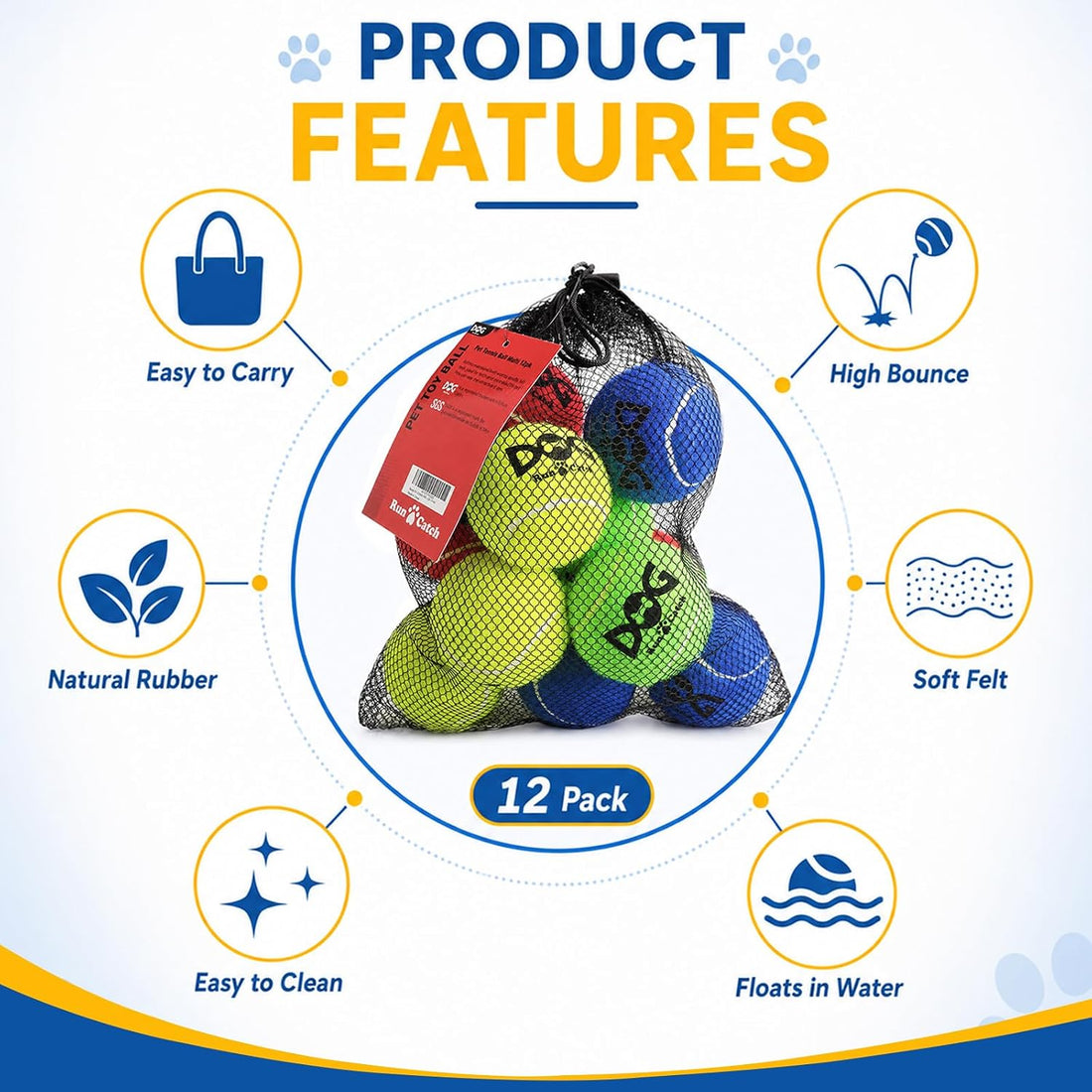 INSUM Tennis Balls for Dogs - 12 Pack 2.5'' Durable Non-Toxic Outdoor