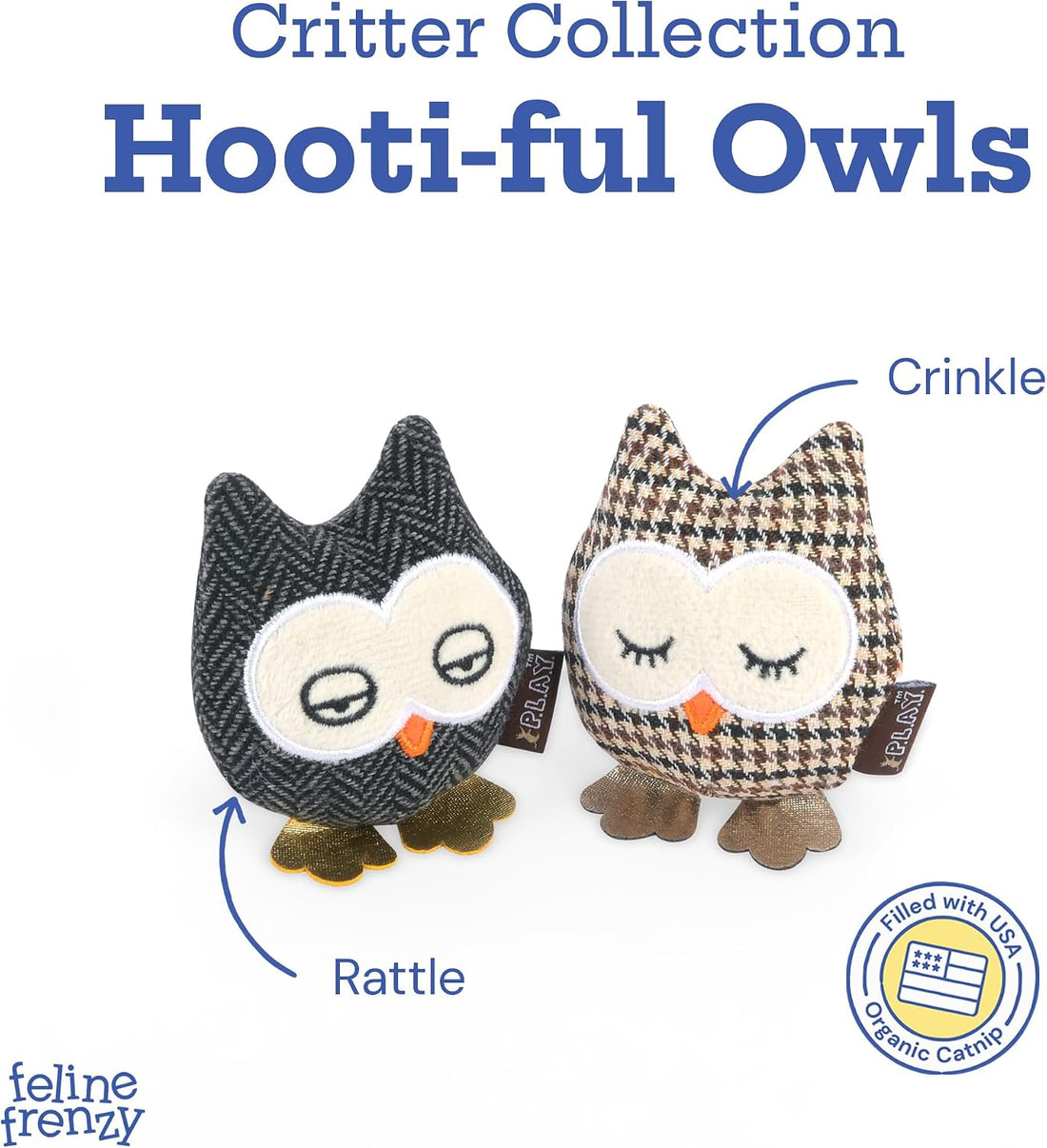 P.L.A.Y. PET Lifestyle and You Feline Frenzy HOOTIFUL Owls Plush
