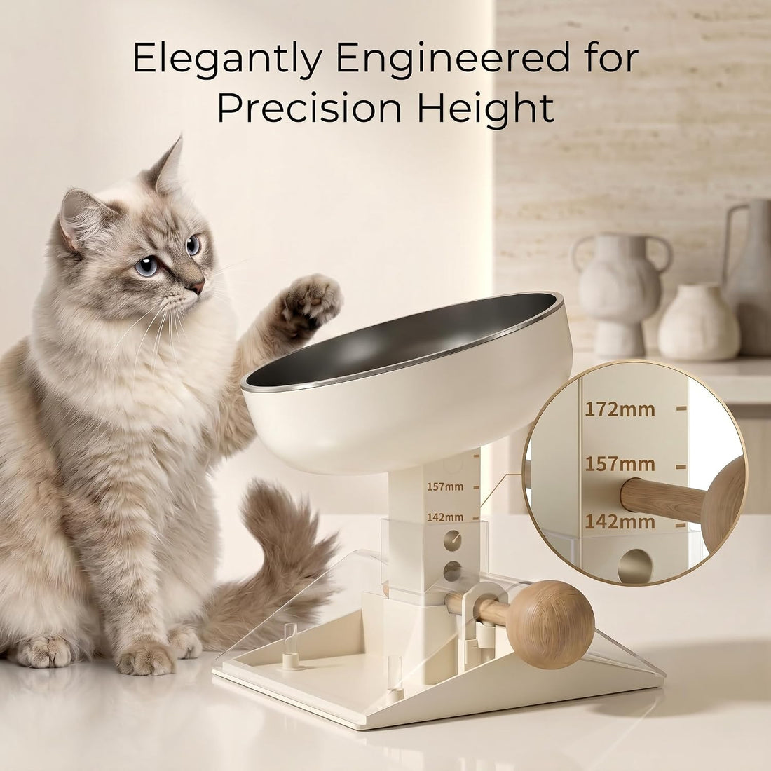 Adjustable Elevated Cat Bowl, 304 Stainless Steel Bowl, 18oz