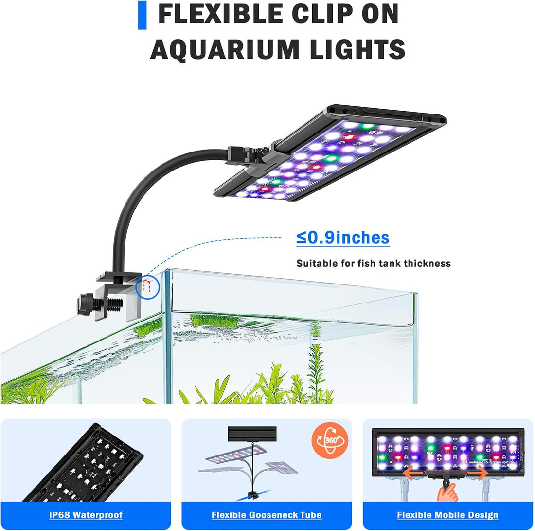 AQQA Clip On Aquarium Light, 24/7 & DIY Mode Full Spectrum Fish Tank