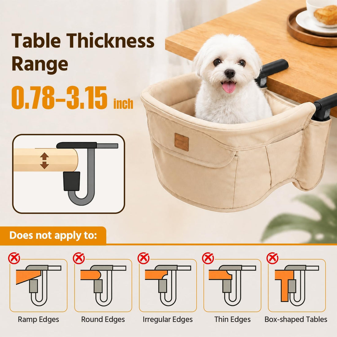 Clip-on Table Pet Chair for Small Pets, Khaki