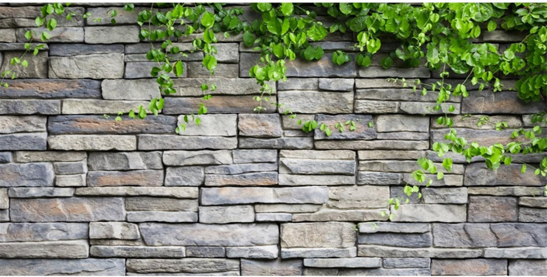 36x24 in Stone Brick Wall Aquarium Backdrop Leaves Fish Tank