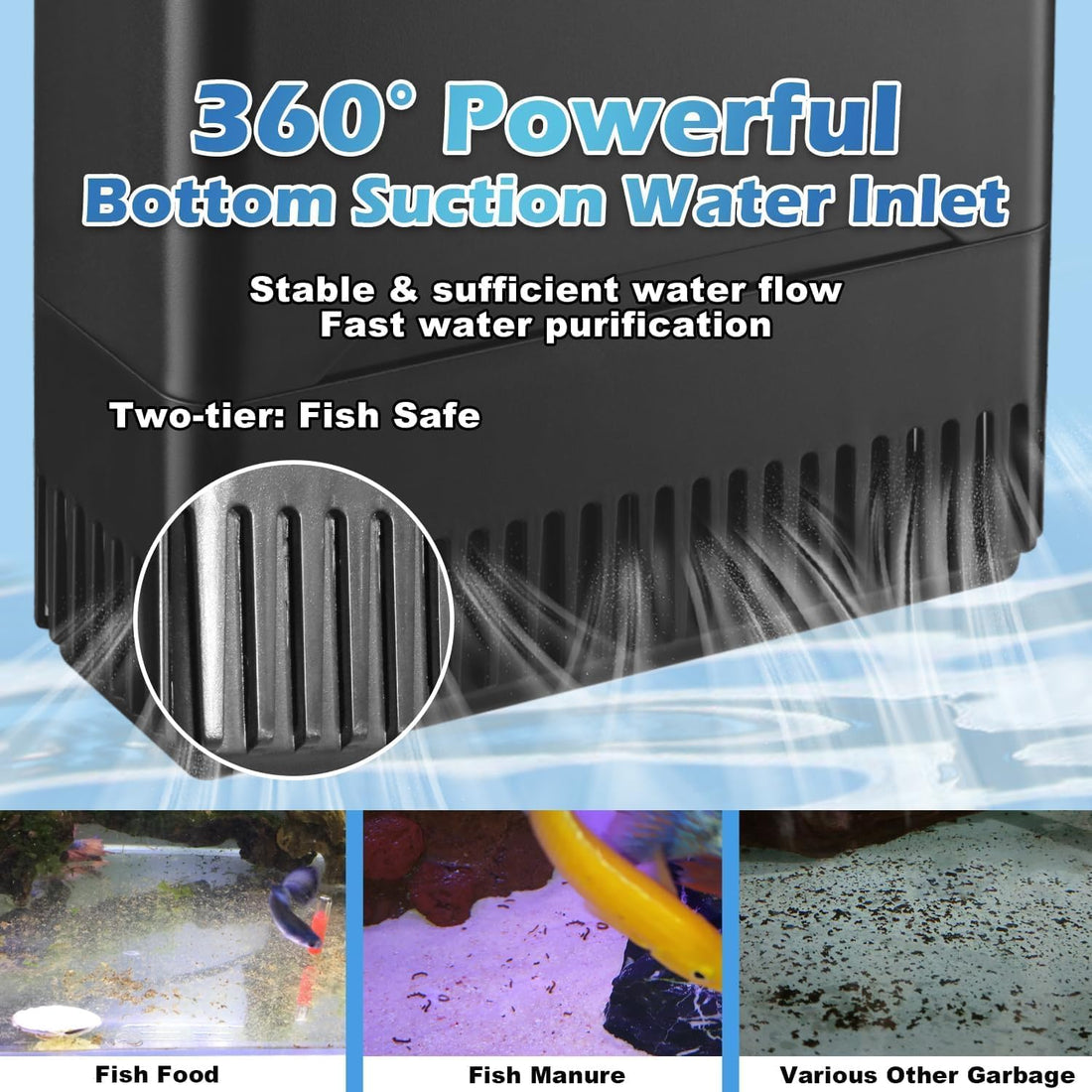 Turtle Tank Filter Aquarium Filter Power Adjustable 20-75 Gal. 290GPH