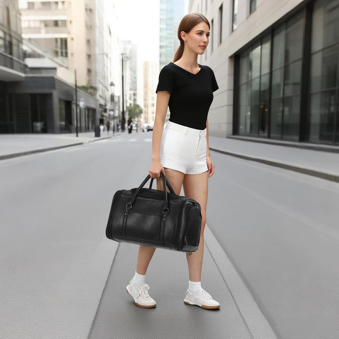 Stylish Leather Pet Carrier for Small Dogs and Cats Up to 15 lbs
