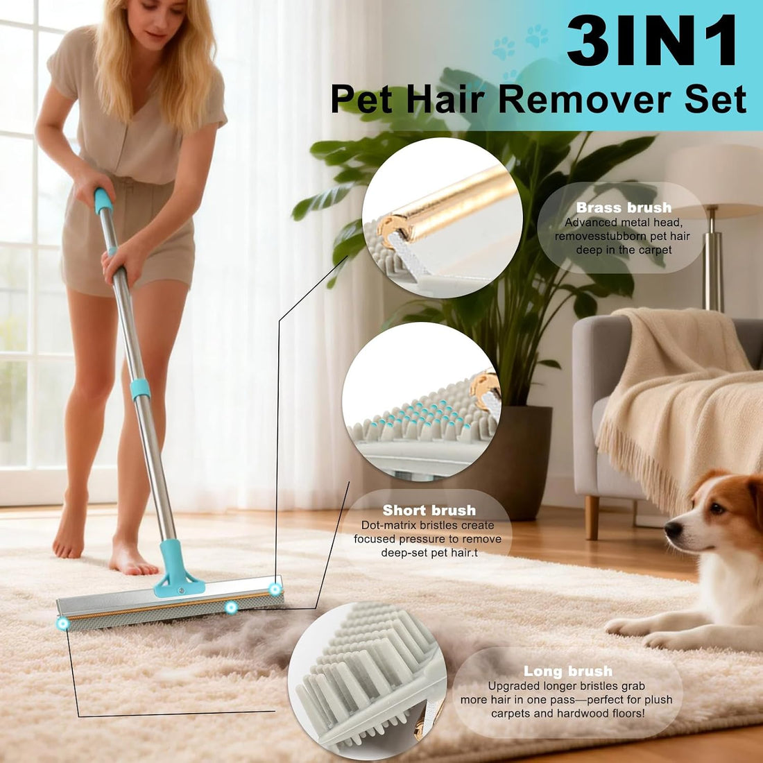 Vivifying Carpet Rake Pet Hair Remover Set