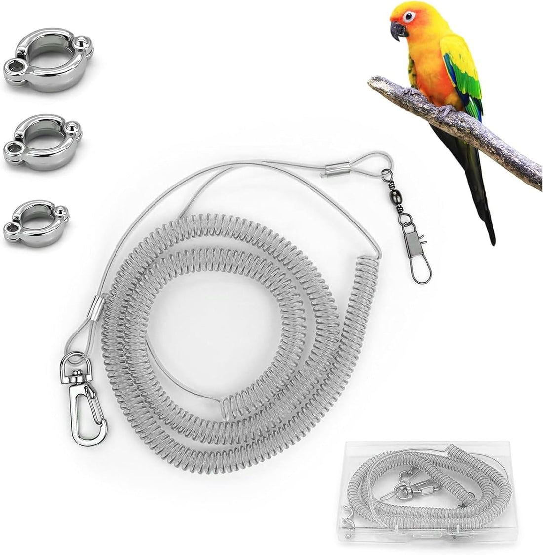 Parrot Flying Leash, 16.4 ft Training Rope with 3 Size Bird Foot Ring