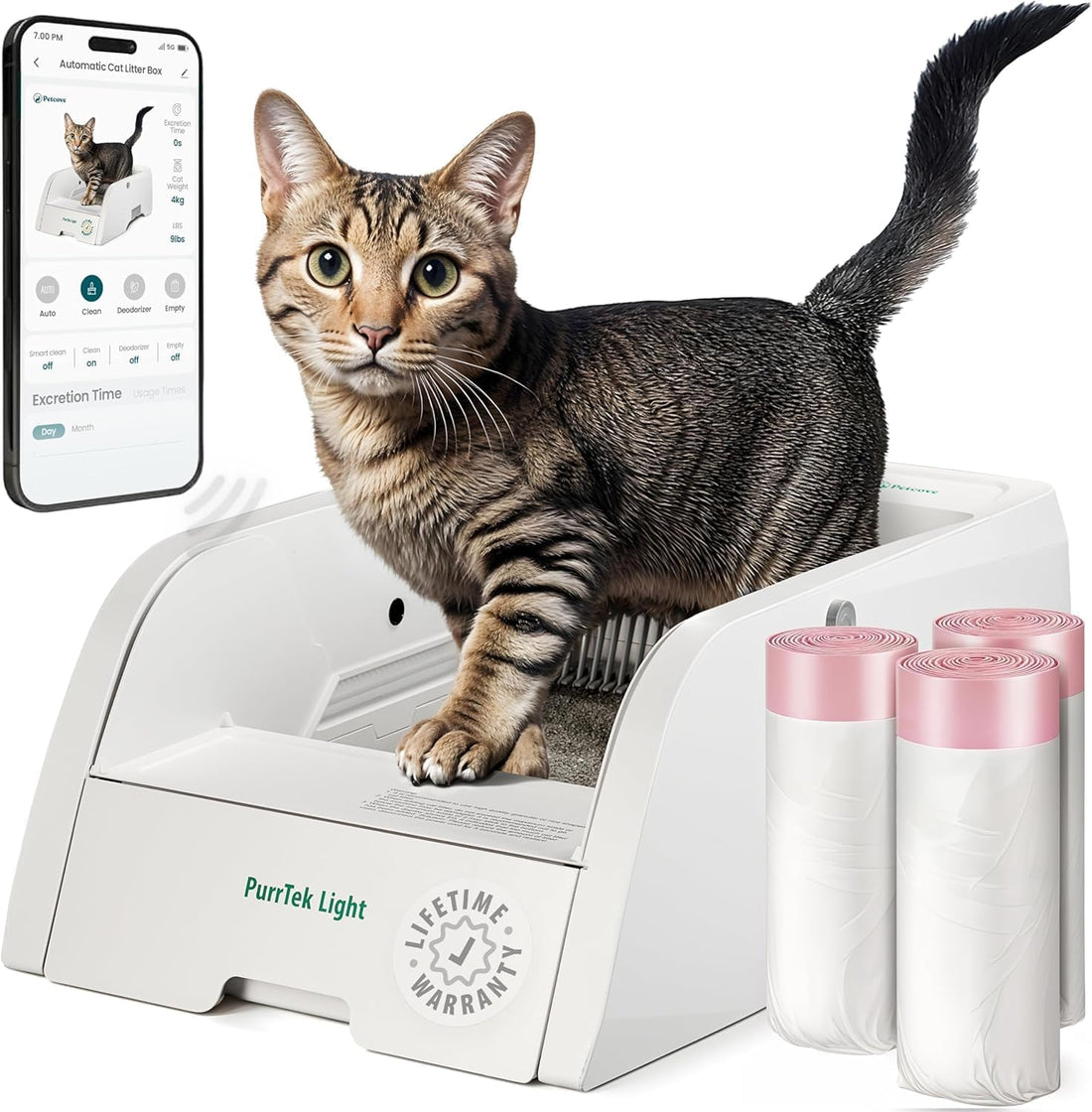PetCove PurrTek Light Open Top Automatic Litter Box Self Cleaning