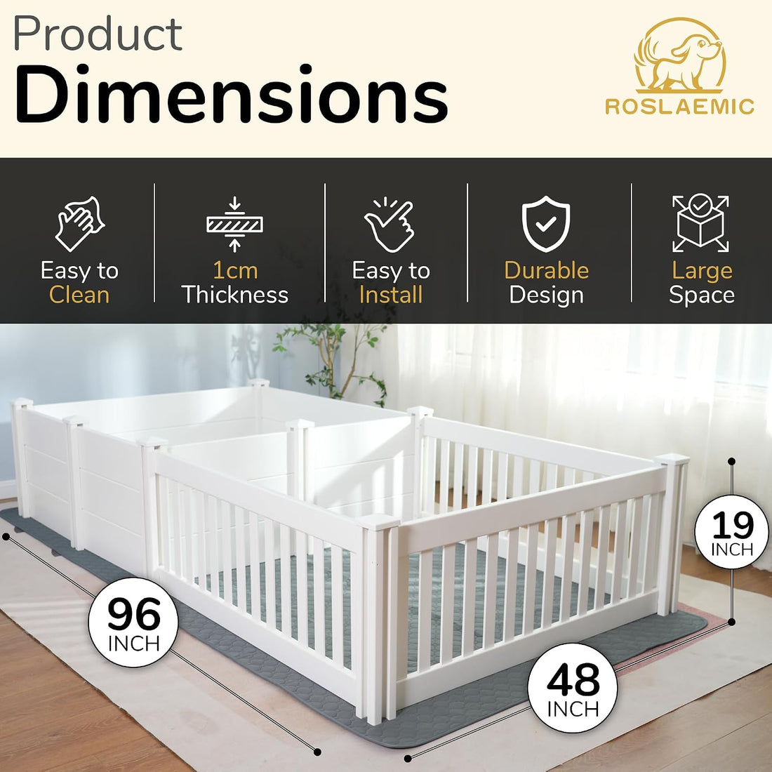 2 Room 96" x 48" Whelping Box for Dogs and Puppies with Rails