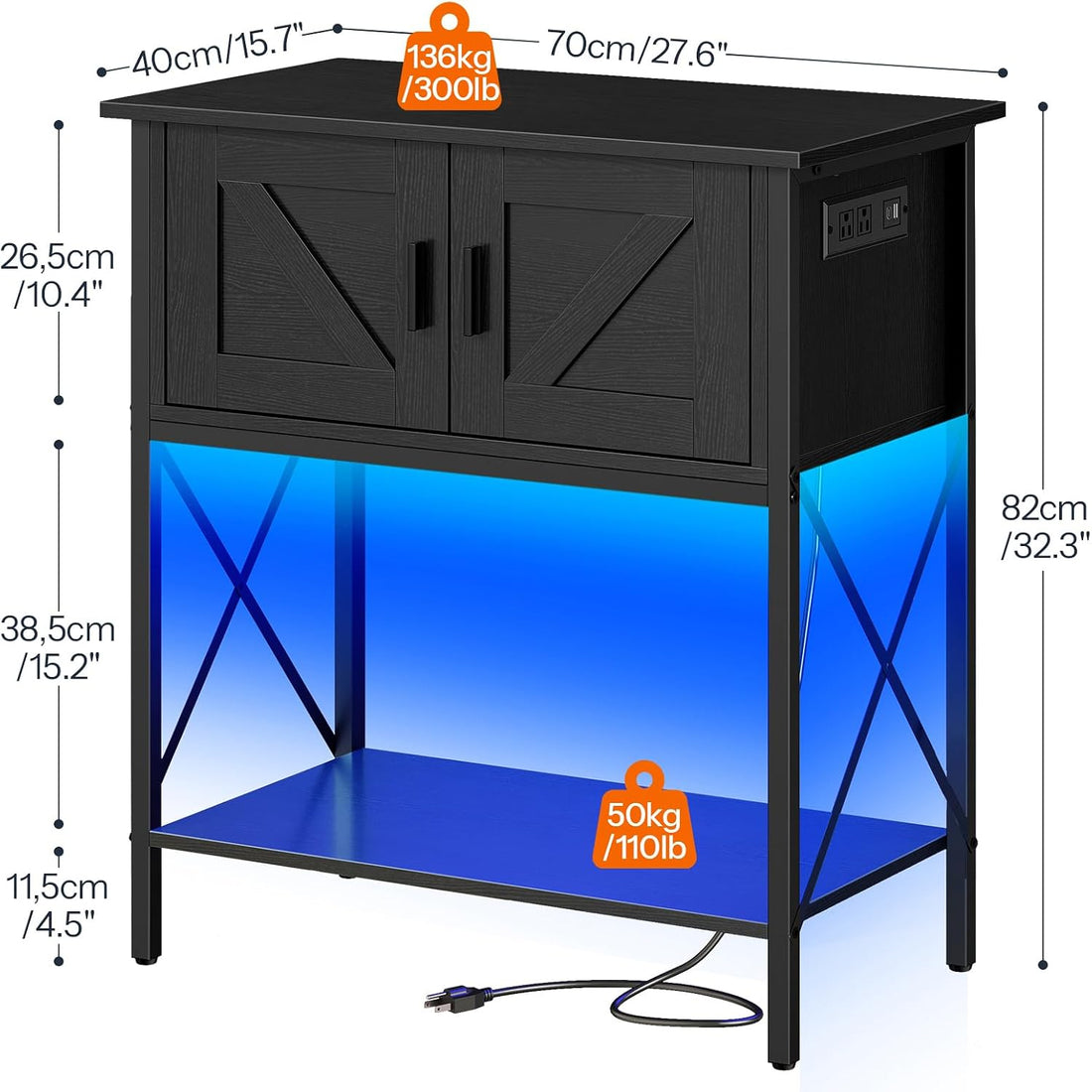 HOOBRO 20 Gallon Fish Tank Stand with Power Outlets and LED Light