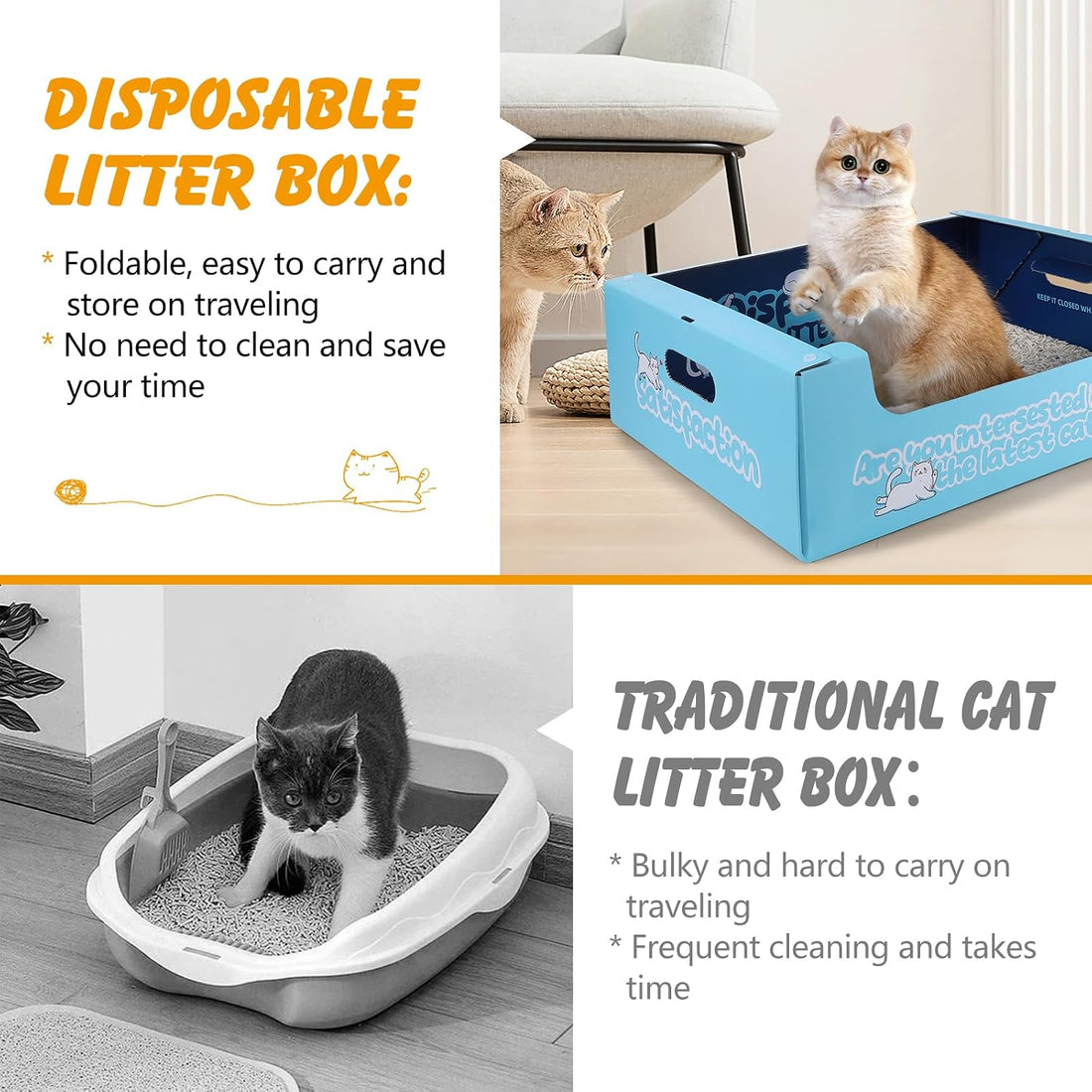 3 Pack Disposable Cat Litter Boxes, 17.1 x 13.2 x 5.7 in, Waterproof